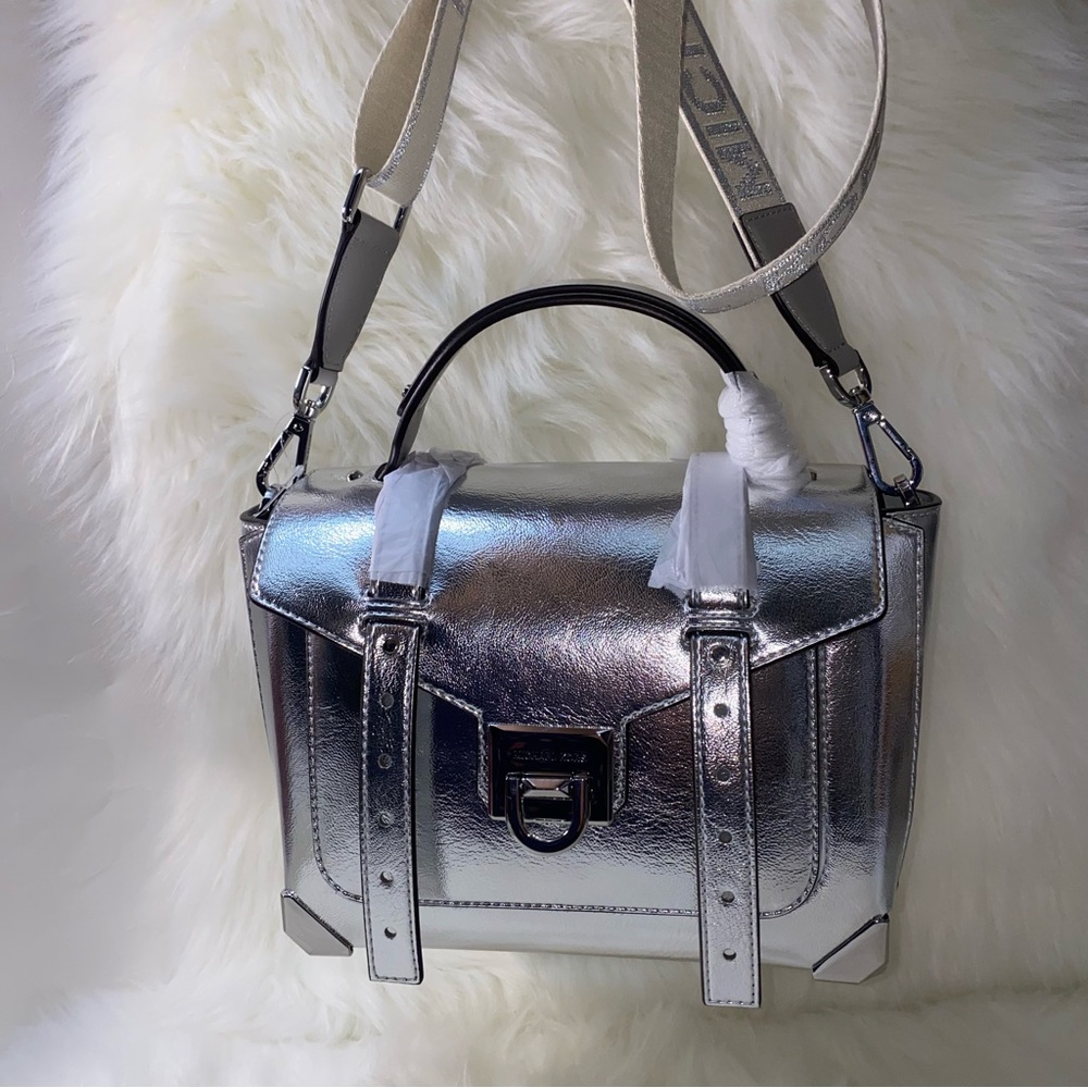 Michael Kors purse Manhattan Medium Metallic Satchel New - Picture 14 of 15